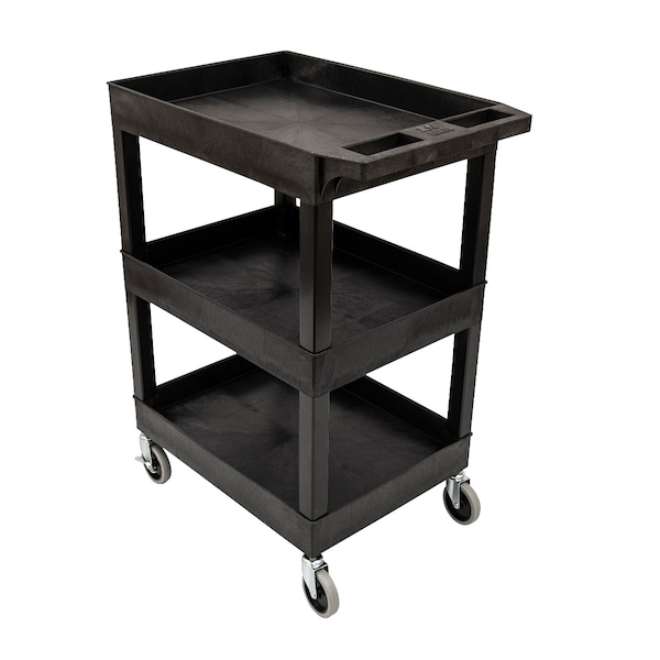 Plastic Utility Cart - 24" x 18" Three Shelf - Black